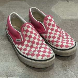 Vans Kids Pink and White Checkered Slip-On Sneakers